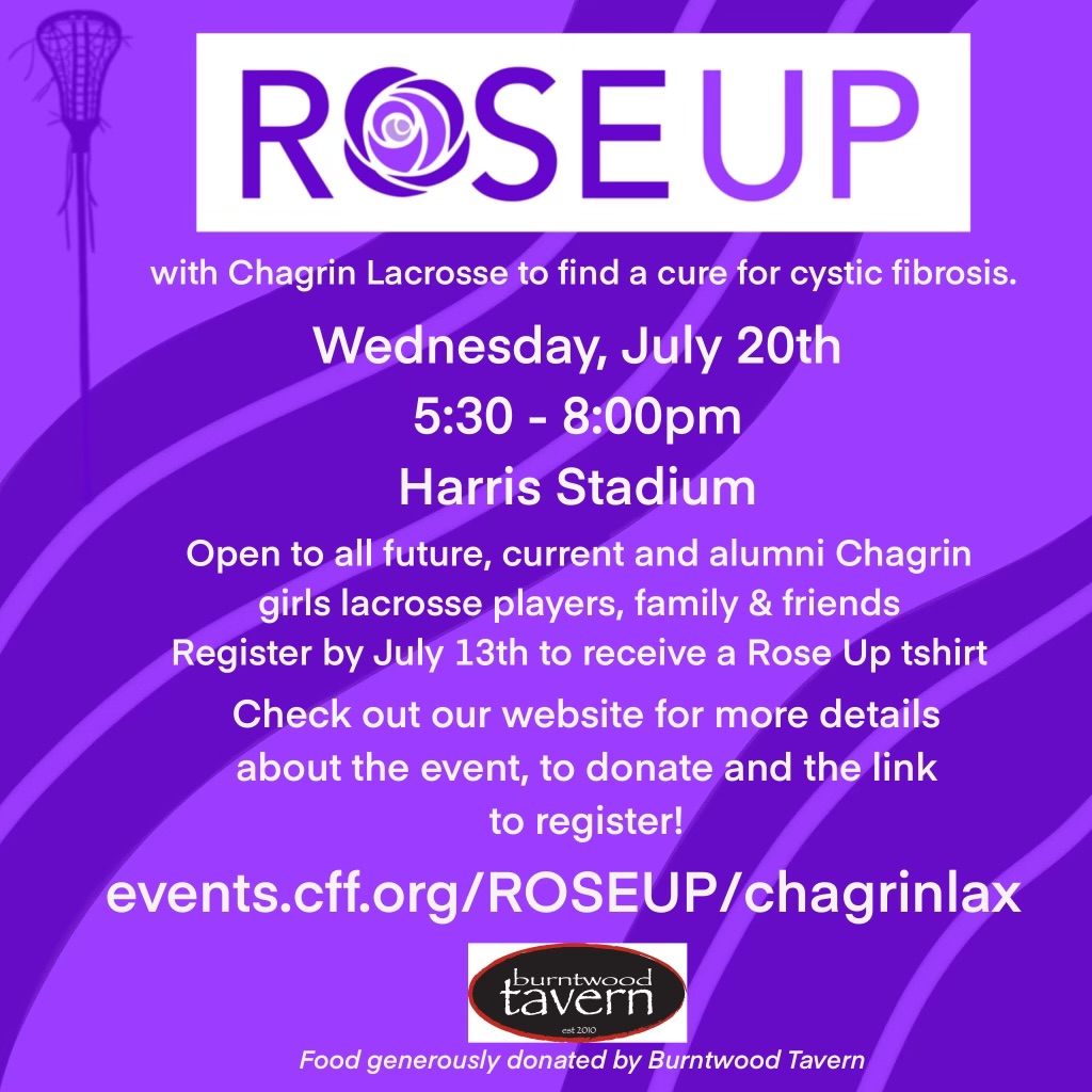 Join us at Harris Stadium for an awesome event benefiting the Cystic Fibrosis Foundation! Register by July 13th to receive a free t- shirt. Food will be provided by Burntwood Tavern. July 20th 5:30-8pm. See you there! events.cff.org/ROSEUP/chagrin…
