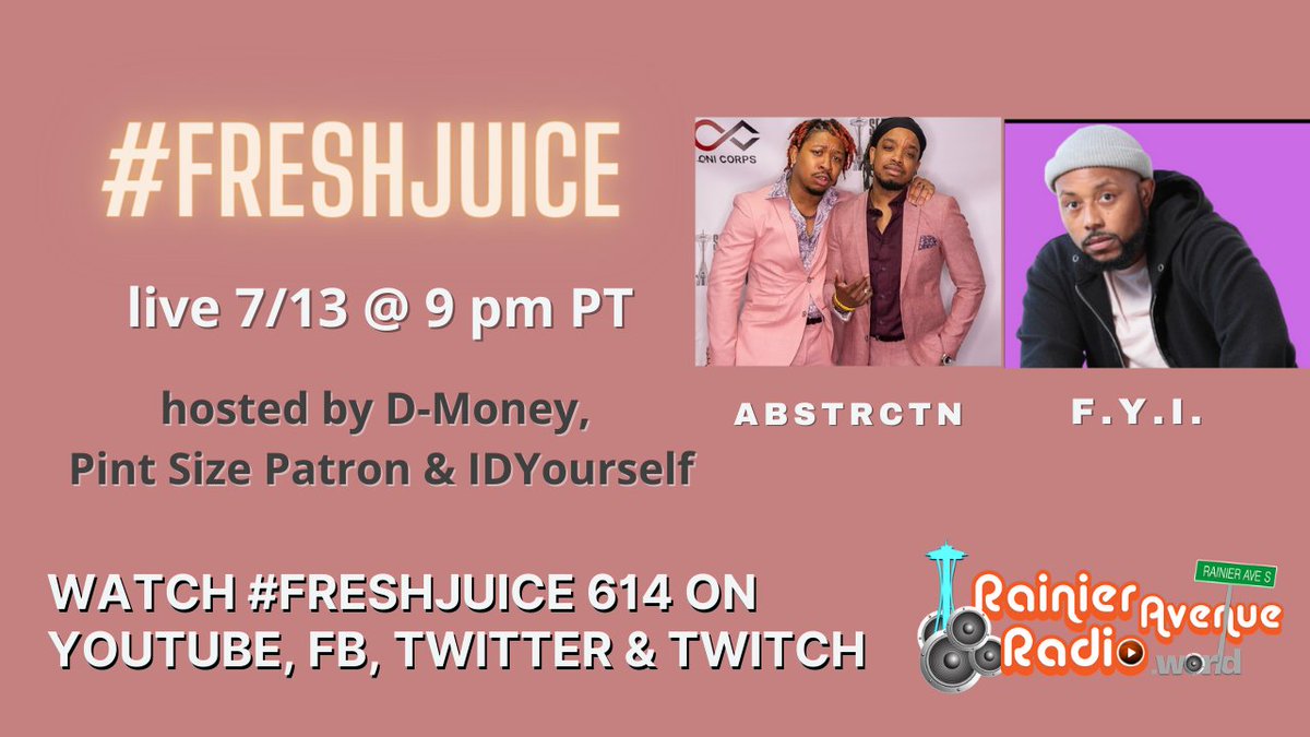 FreshJuiceMedia's tweet photo. DVRAJ is back on #FreshJuice 7/14 but this time in studio with his ABSTRCTN partner Oni Chaotic and AND LA emcee @FYIpsalms joins us live!!
If you don't wanna miss it you should hit that link in our bio to lock it in!!
#hiphop #rap #interview #dvraj #abstrctn #onichaotic #fyi https://t.co/WM60nzXG1y
