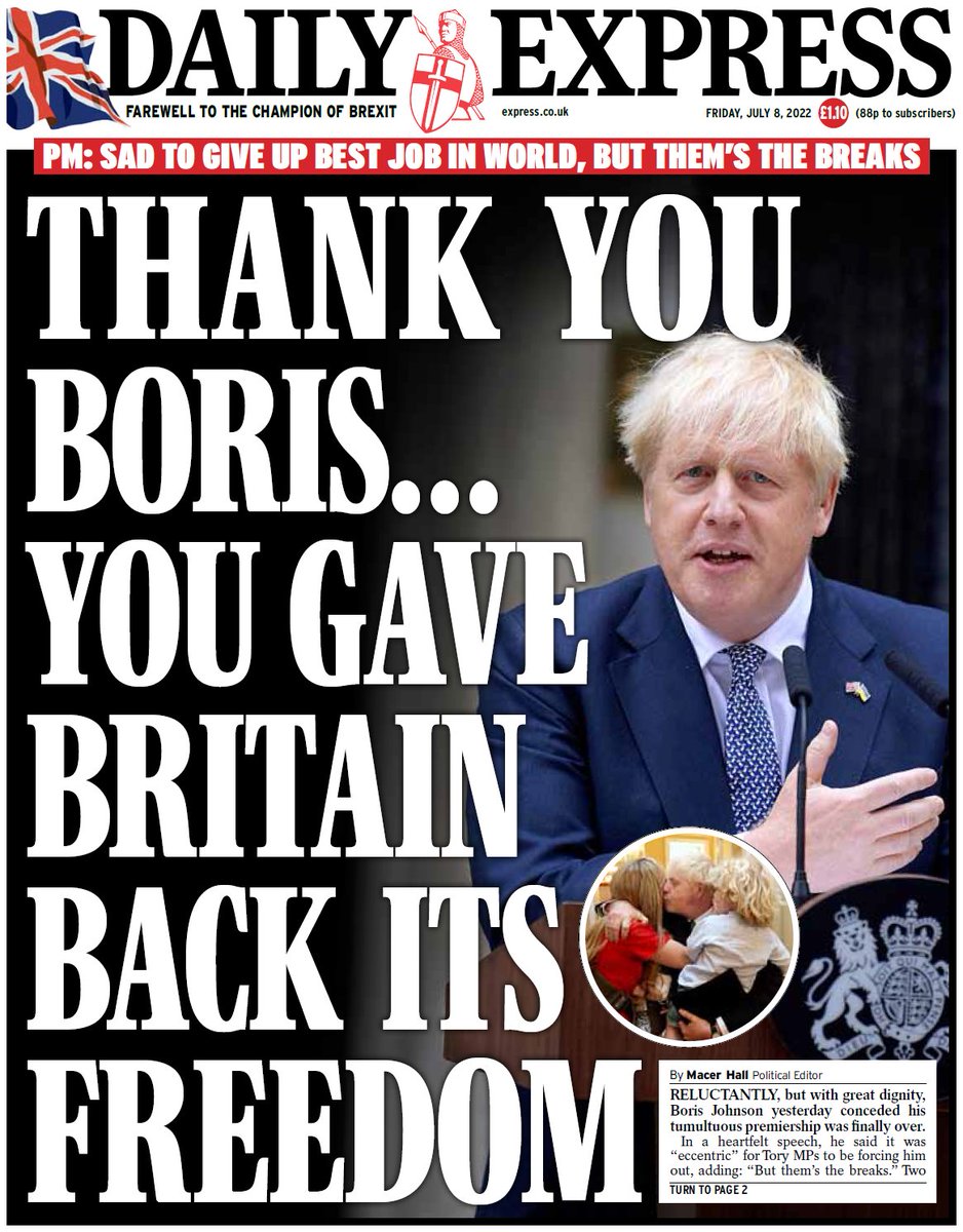 Friday's Express: 'Thank you Boris... You gave Britain back its freedom' #BBCPapers #TomorrowsPapersToday bbc.in/BBCPapers