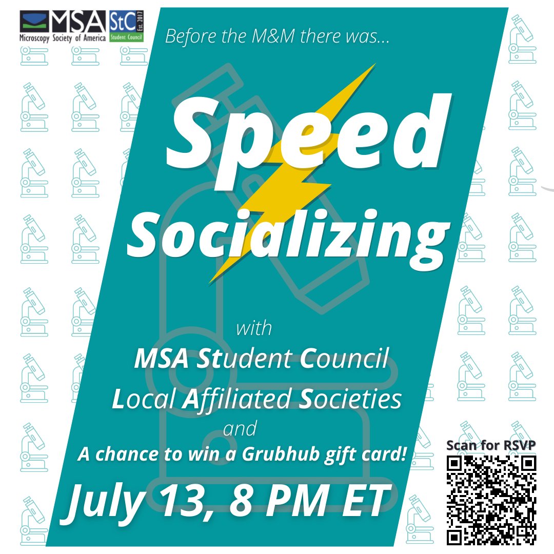 MSAStudent's tweet photo. 📣Want to meet and socialize with other microscopists from across the country and from the various Local Affiliated Societies (LAS)? Join us on MSA StC Regional Liaisons’ Speed Socializing Event on July 13th! 
Where: the Twine web platform
Register here: https://t.co/ctS9bVJaZL https://t.co/M2qobvjR9Y