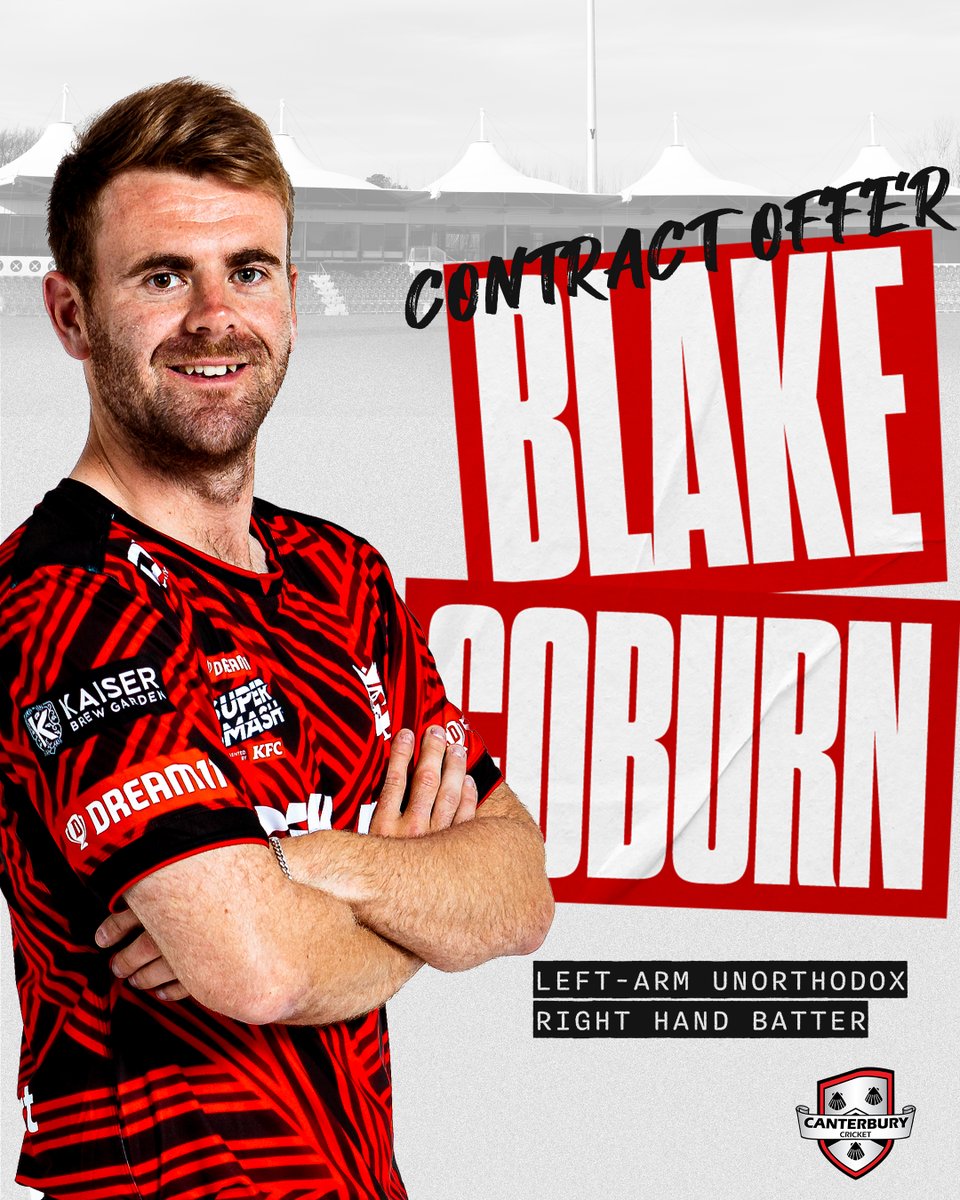CanterburyCrick's tweet photo. 🔴⚫CONTRACTED - BLAKE COBURN🔴⚫

Left-arm unorthodox spinner Blake Coburn is back in red and black! CONGRATULATIONS BLAKE

FULL STORY - 🔗 https://t.co/Ve5atVKs0i

#cricket #wearecanterbury #cricketnation https://t.co/JywGx6cY2Q