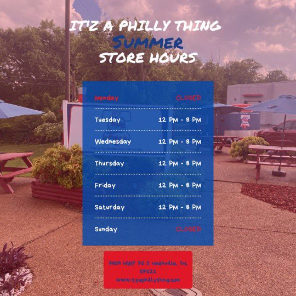 New Store Hours 12PM-8PM
Make sure you catch us this week at the store or food truck @ a time that best fits your schedule !
 #itzaphillything #cheesesteak #cheesesteaks #cheesesteakeggrolls #cheesesteakeggroll #waterice #waterices #philly #phillywaterice #phillytonashville