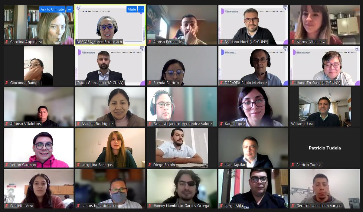 OEA_SegPublica's tweet photo. Hoy @OEA_Seguridad junto a @derechouah, @JohnJayGlobal, @crimeanalysts, Red de Analistas IACA Chile y @AgendaCAF realizaron el 2˚ Taller: Marco Teórico de la Criminología con 32 participantes de 🇦🇷🇨🇱🇨🇴🇨🇷🇪🇨🇸🇻🇬🇹🇲🇽🇵🇦🇩🇴🇺🇾 https://t.co/sKGpJVpx77