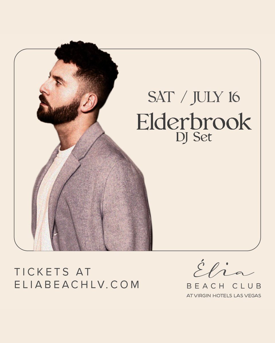 Not to beat our own drum but day partying is just more fun at Èlia Beach Club! 😎
<a href="/_elderbrook/">Elderbrook</a> is back to party polside Saturday, July 16th! 🎉🎉🎉

🎟 Tickets and reservations are available at eliabeachlv.com