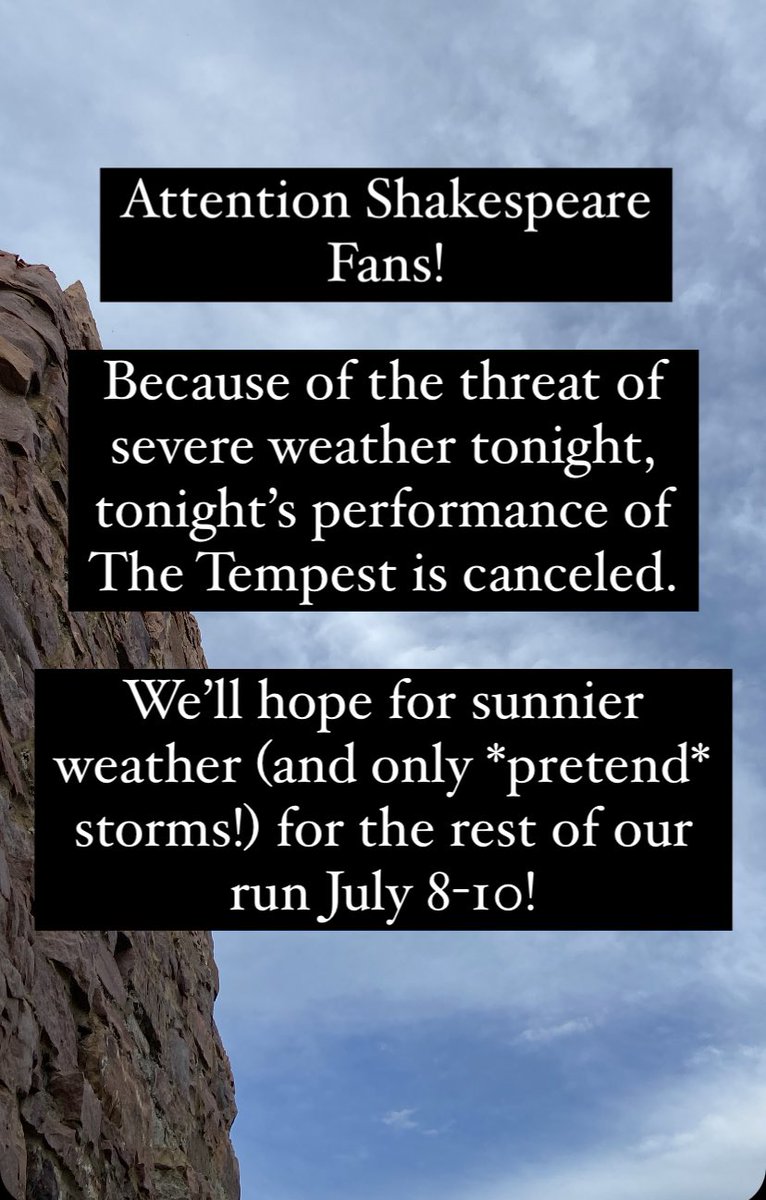 BareBodkins's tweet photo. Tonight’s show (Thursday, July 7) is canceled because of forecasted severe weather! We hope to see you later this weekend for our final performances July 8-10! ☔️❤️ https://t.co/P1ztBFfX7b