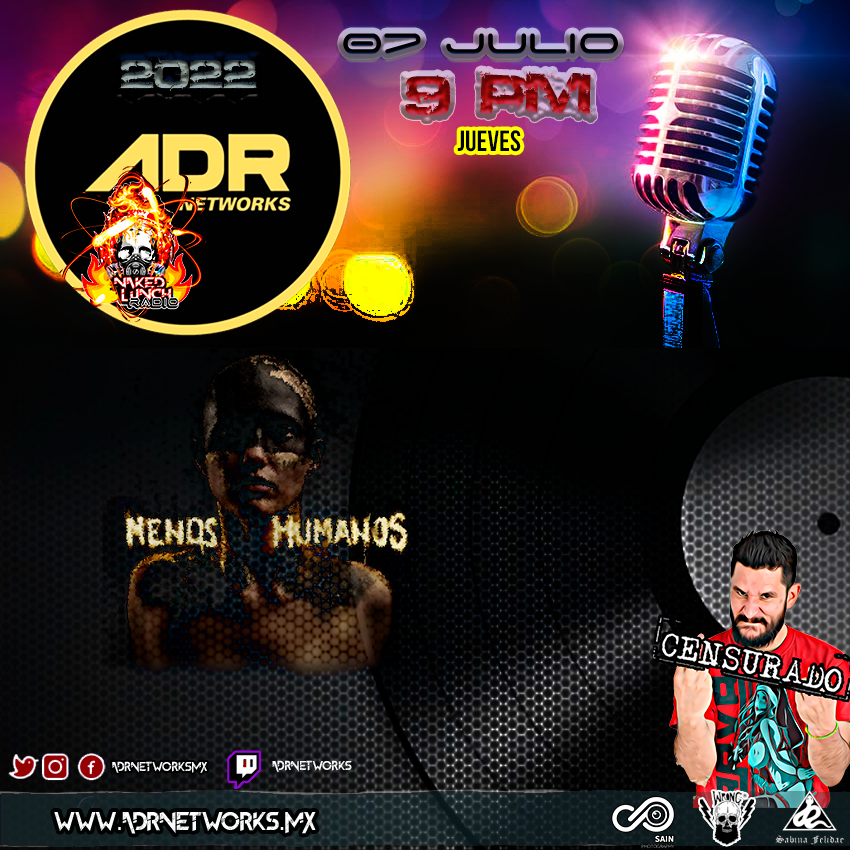 nakedlunchgr's tweet photo. Jueves 7 Julio #9pm por @adrnetworksmx #Programa22 en cabina y totalmente en vivo @menoshumanos una amalgama de riffs distorsionados y voces melódicas, nos vienen a platicar de su álbum debut (9pm) #stayfkntuned #testamosintonizando #FBLive #activandotussentidos @CigarroaMedios https://t.co/gzqUFL9Nnx