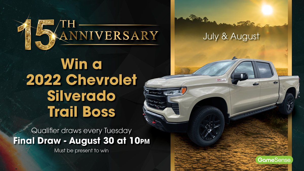 Lets get this party started! 🥳🎉

We are celebrating 15 incredible years by giving away a 2022 Chevrolet Silverado Trail Boss. Qualifier draws are conducted every Tuesday in July &amp; August. Final Giveaway is August 30, 2022