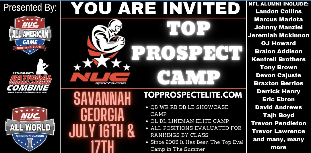 <a href="/NajaUnstopable/">soloo 7️⃣💨</a> You are invited to the Coach Schuman’s Top Prospect Elite Camp Showcase in Savannah, GA July 16th &amp; 17th 2022, go to topprospectelite.com to get more info &amp; register now. Limited Spots Available so register right away