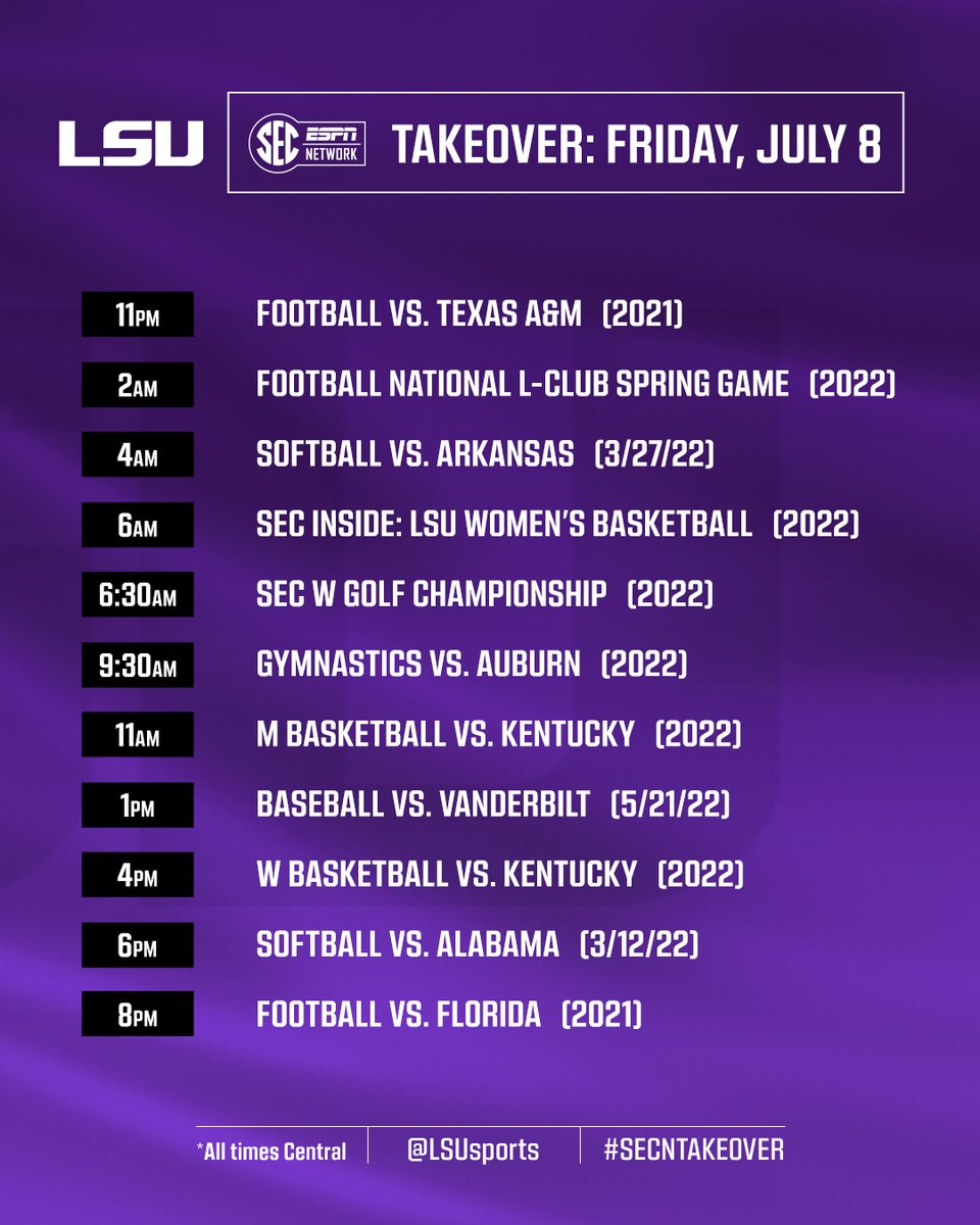 SECNetwork's tweet photo. Friday belongs to the LSU Tigers 🐯 

@LSUsports | #SECNTakeover https://t.co/R96d6a8flt