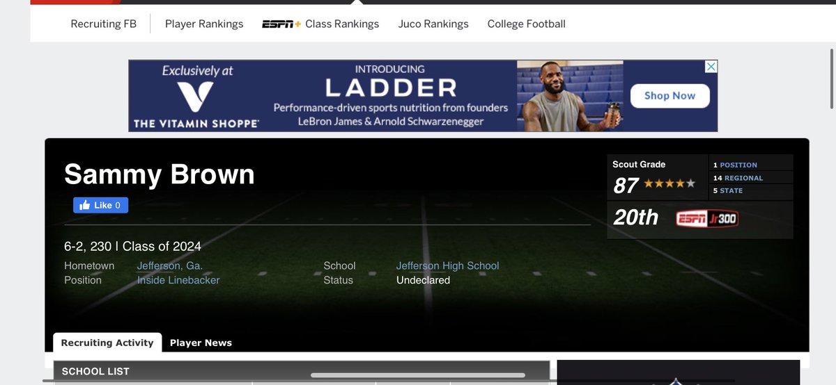 Thankful for the recognition in the ESPN300 rankings! @ESPNCFB