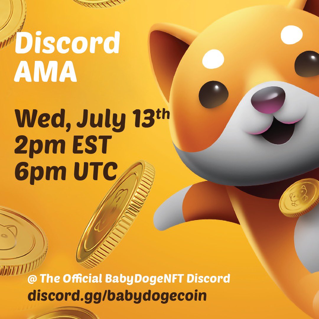 BabyDogeNFTs's tweet photo. Join our NFT AMA on discord 

https://t.co/NvB5pJ0BPT 

#BabyDoge https://t.co/w7myzECCkd
