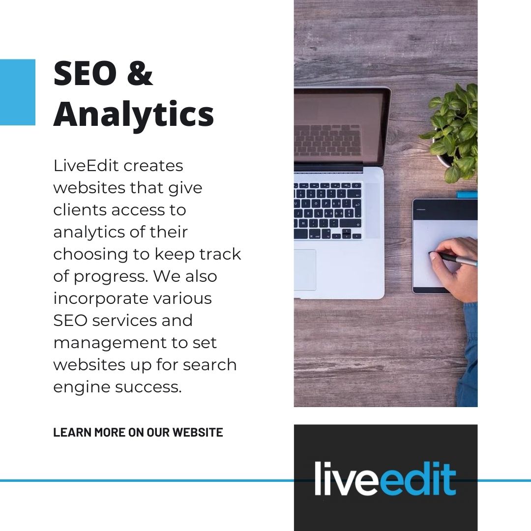 liveedit's tweet photo. Analyzing data on your website allows you to properly adjust your content giving site visitors the best experience possible. Click the link in our bio to learn more about key components for your company's website!

#liveedit #webdesign #seo #analytics #searchengineoptimization https://t.co/9fV0aqc1JC