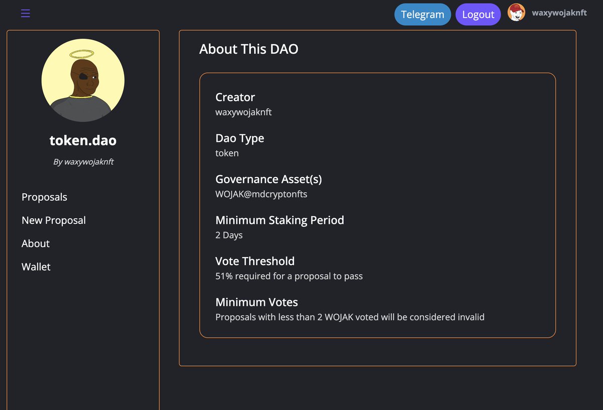 MikeD_Crypto's tweet photo. Alright fam, DAOs are officially live on WaxDAO

https://t.co/jIgMDZ2GmY

This is version 1, "Beta" etc etc so don't expect it to be flawless just yet.

I'll be rolling out new features and making things look nicer over the coming days/weeks. https://t.co/s7iyOzDEBh
