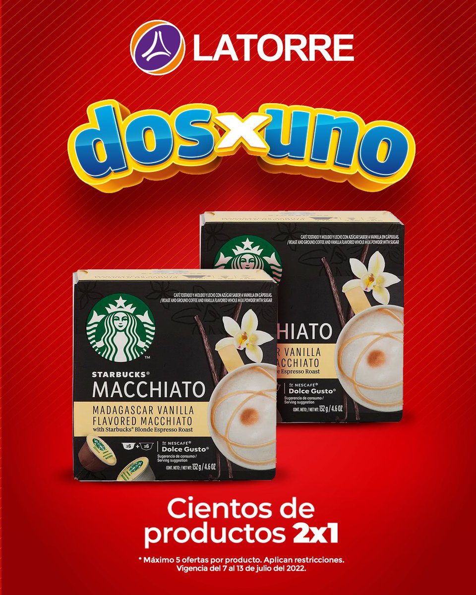 ¡Aprovecha el 2x1 en cientos de productos y duplica tus compras! 😱 🛒 ​
​
*Oferta vigente del 7 al 13 de julio del 2022. Máximo 5 ofertas por producto. Aplican restricciones. Mientras duren existencias.