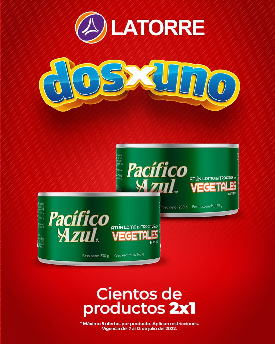 Ya no te quedes con las ganas, y lleva el doble con el 2x1 en La Torre. 😱​
 ​
*Oferta vigente del 7 al 13 de julio del 2022. Máximo 5 ofertas por producto. Aplican restricciones. Mientras duren existencias.