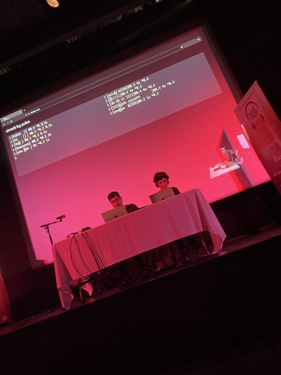 Today we performed Shreds by duo Pulso (<a href="/gerard/">Gerard Roma</a> and I) at the <a href="/WebAudioConf/">WAC2022</a> #wac2022 in Cannes! 📸by Ariane Stolfi
#webaudio #livecoding