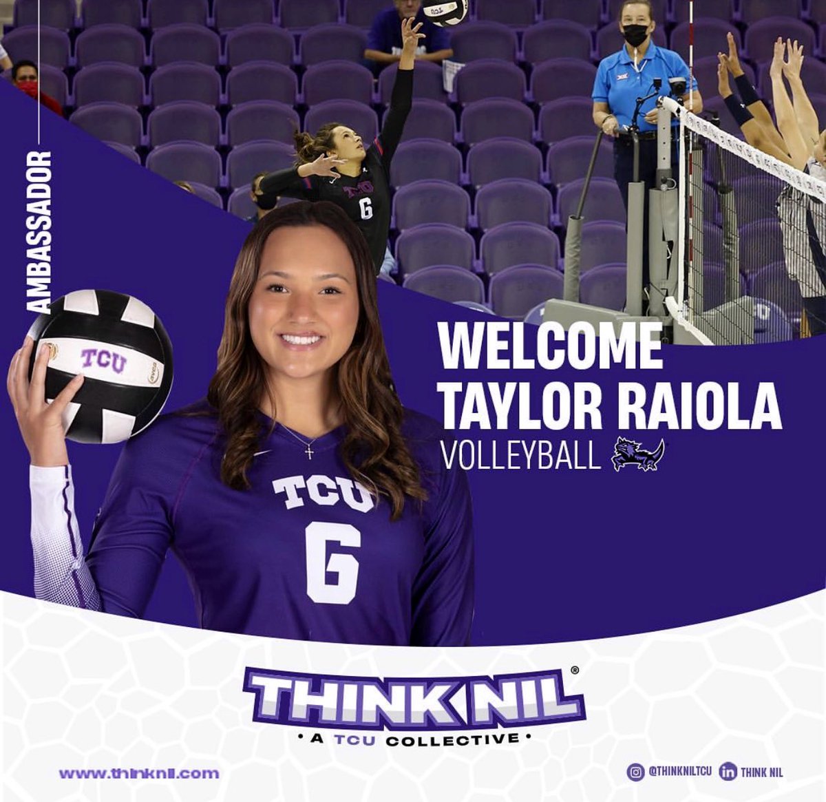 RaiolaDylan's tweet photo. 👀 No better ambassador #firstclass @taylorraiola01 @TCUvolleyball #thinkNIL Just the beginning 🐸 🟣🔴 https://t.co/Kma7Ji3Yul