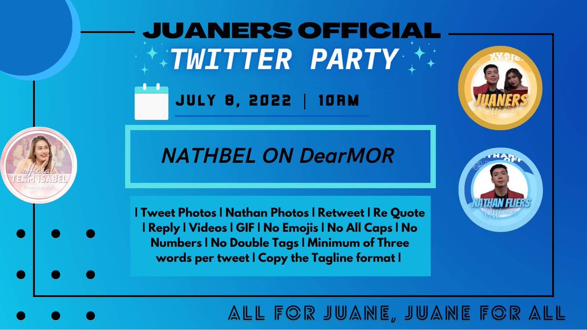 JuanersTrends's tweet photo. Our Twitter party Collaboration starts now!! Show your love to Nathan and Isabel by joining this twitter party!

Reminders:
— No numbers, emojis &amp; double tags.
— Tweet,  Retweet, Reqoute and Enjoy

NATHBEL ON DearMOR https://t.co/BIQ8xiqqdT