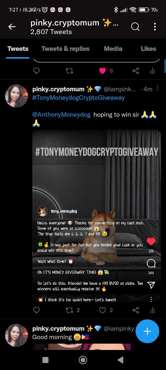 IamPinkiewinkie's tweet photo. @AnthonyMoneydog Hope to win. Done all mechanics sir. ๐๐๐ thank you so much sir for this opportunity. ๐งฒ๐ Manifesting Luck #TonyMoneydogCryptoGiveaway
#HopingForAWin๐ https://t.co/i2PbIvywtb