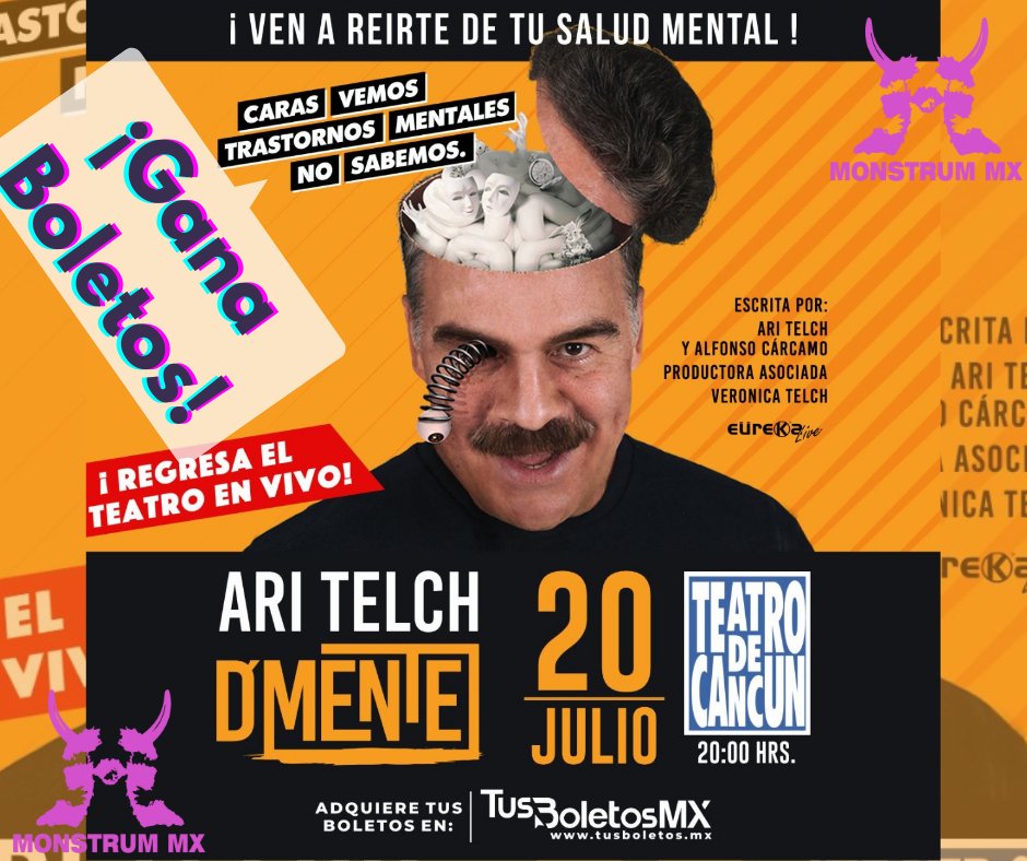 ¡Llévate un Pase Doble para la obra "Dmente" con <a href="/aritelch/">Ari Telch ✖️</a> de este próximo Miércoles 20 de Julio en el <a href="/teatrodecancun/">Teatro de Cancun</a>!

Entren a nuestro Facebook y chequen las bases para ser el ganador:

facebook.com/MonstrumMx

¡Mucha suerte a todos!
