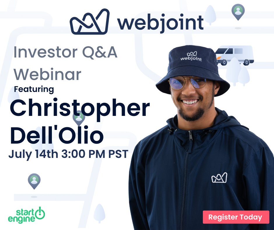 We will be hosting an Investor Q&amp;A Webinar featuring WebJoint CEO Christopher Dell'olio. Register today for this exclusive online event!

One week left to register! Showtime is July 14th at 3:00 PM Pacific Time (US &amp; Canada)

You can register here!
us06web.zoom.us/webinar/regist…