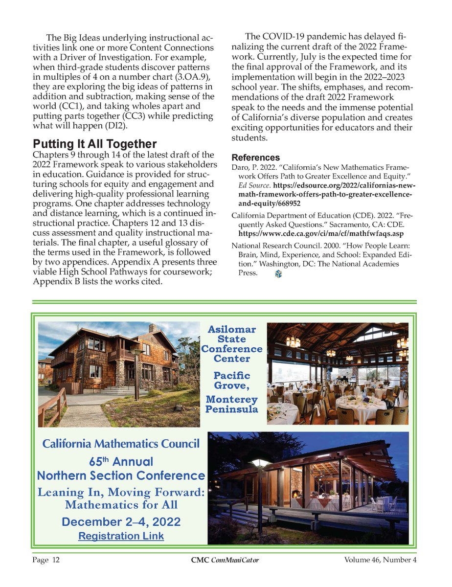 CMC - CA MathCouncil (@camathcouncil) on Twitter photo Learn more about the CA Mathematics Framework in June 2022 ComMuniCator. Read how the Framework uses Big Ideas, Content Connections, and Putting it All Together.
Download your issue by logging into your account, camc.memberclicks.net/cmcr-issues. <a href="/CADeptEd/">CA Department of Education</a>
#cmcmath #iteachmath Learn more about the CA Mathematics Framework in June 2022 ComMuniCator. Read how the Framework uses Big Ideas, Content Connections, and Putting it All Together.
Download your issue by logging into your account, camc.memberclicks.net/cmcr-issues. <a href="/CADeptEd/">CA Department of Education</a>
#cmcmath #iteachmath