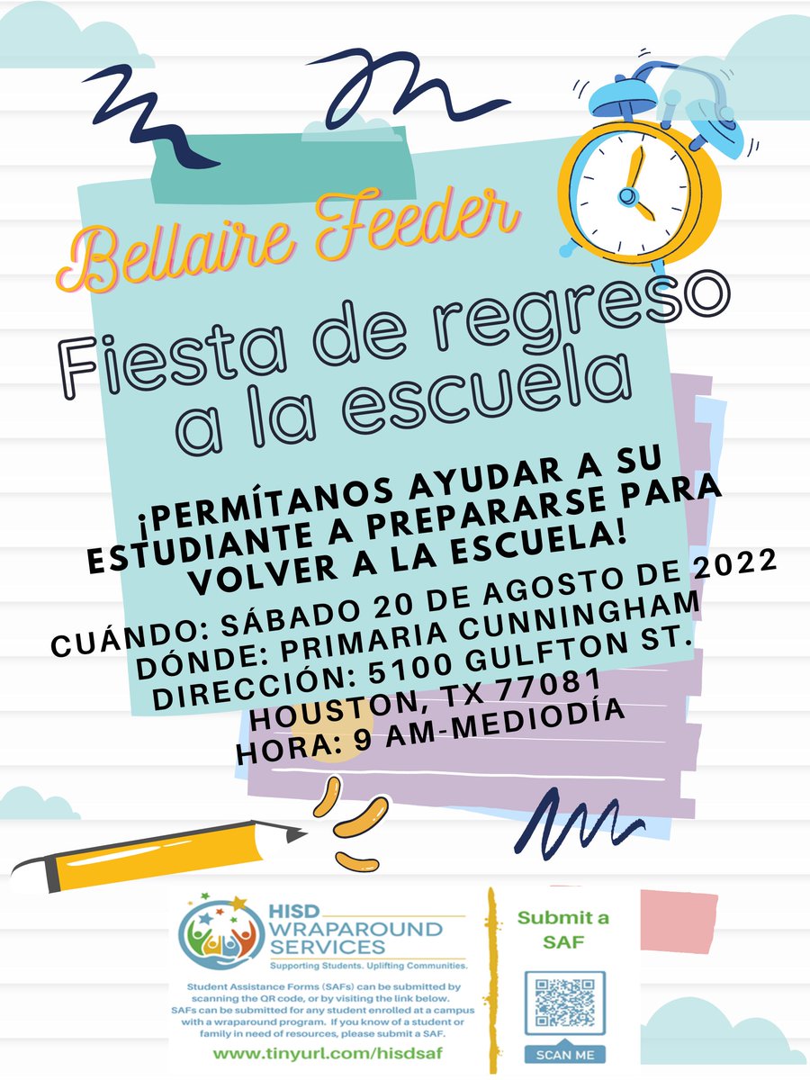 Set your calendar - the Bellaire Feeder will be hosting a back-to-school bash to benefit the community and assist our scholars with a healthy and successful start!