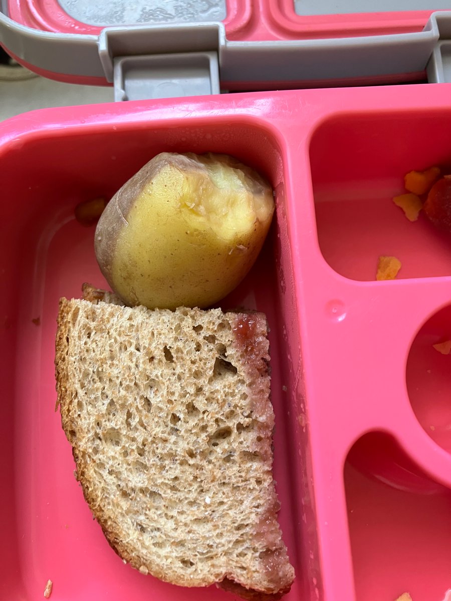 5 yo never, ever eats her sandwich at school so on this, her last day of pre-k, I sent her with a raw potato AS A JOKE and she took more bites from it than her actual, edible sandwich.