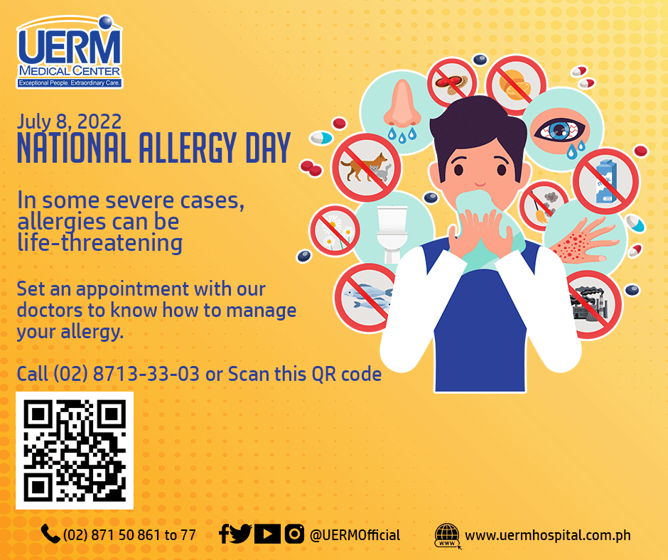 UERMOfficial's tweet photo. Itchy nose? Sneezing? Eyes watering?
National Allergy Day is an opportunity to learn about how allergies affect people differently.
In some severe cases, allergies can be life-threatening.
Set an appointment with our doctors to know how to manage your allergy.
#Allergy #UERM https://t.co/D91I5eAQtQ