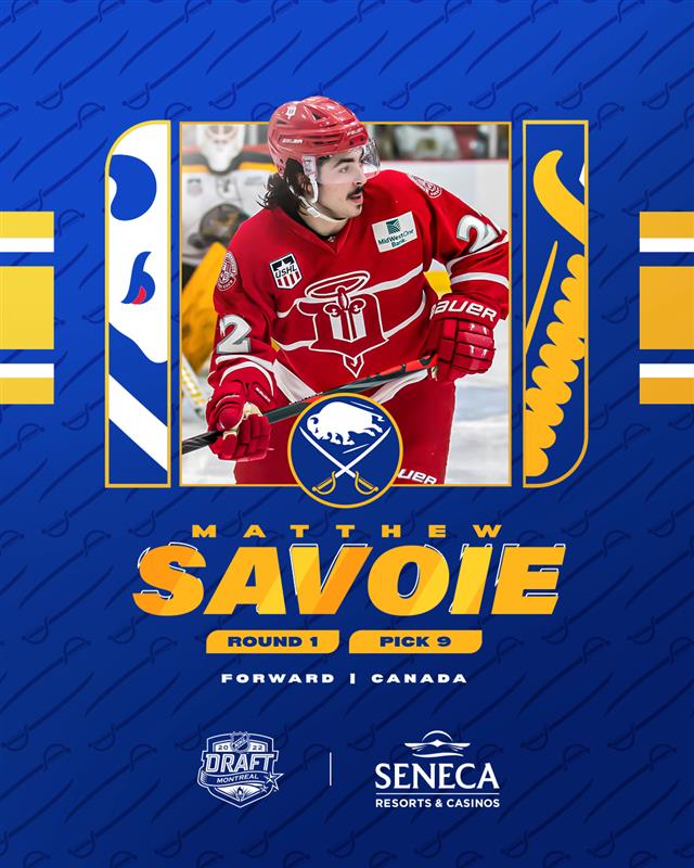 Welcome to Buffalo, Matthew!

We have selected Matthew Savoie with the 9th overall pick of the 2022 #NHLDraft.

#LetsGoBuffalo