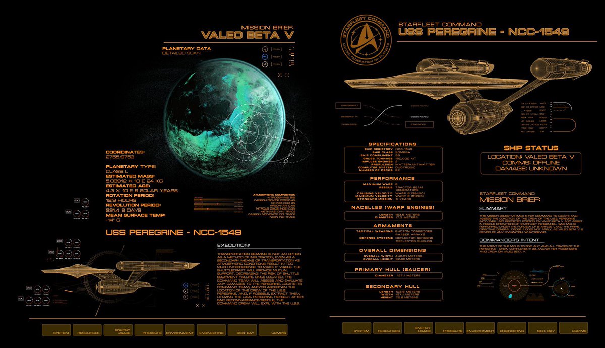 TheScifiDre's tweet photo. Full specs have been released for the #SombraClass starship USS Peregrine from #StrangeNewWorlds episode 9 π€©. Iβm a huge ship nerd, so technical specs are always fantastic! #StarTrekSNW #StarTrek #SNW https://t.co/mYR47IH5Q6