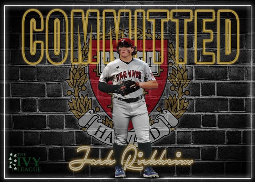 JackRickheim12's tweet photo. I’m excited to announce my commitment to Harvard University to continue my academic and baseball career (pending admission). I would like to thank God, my family, coaches, and teammates for all of the support they have given. Go Crimson! https://t.co/iFSZsgRWaZ