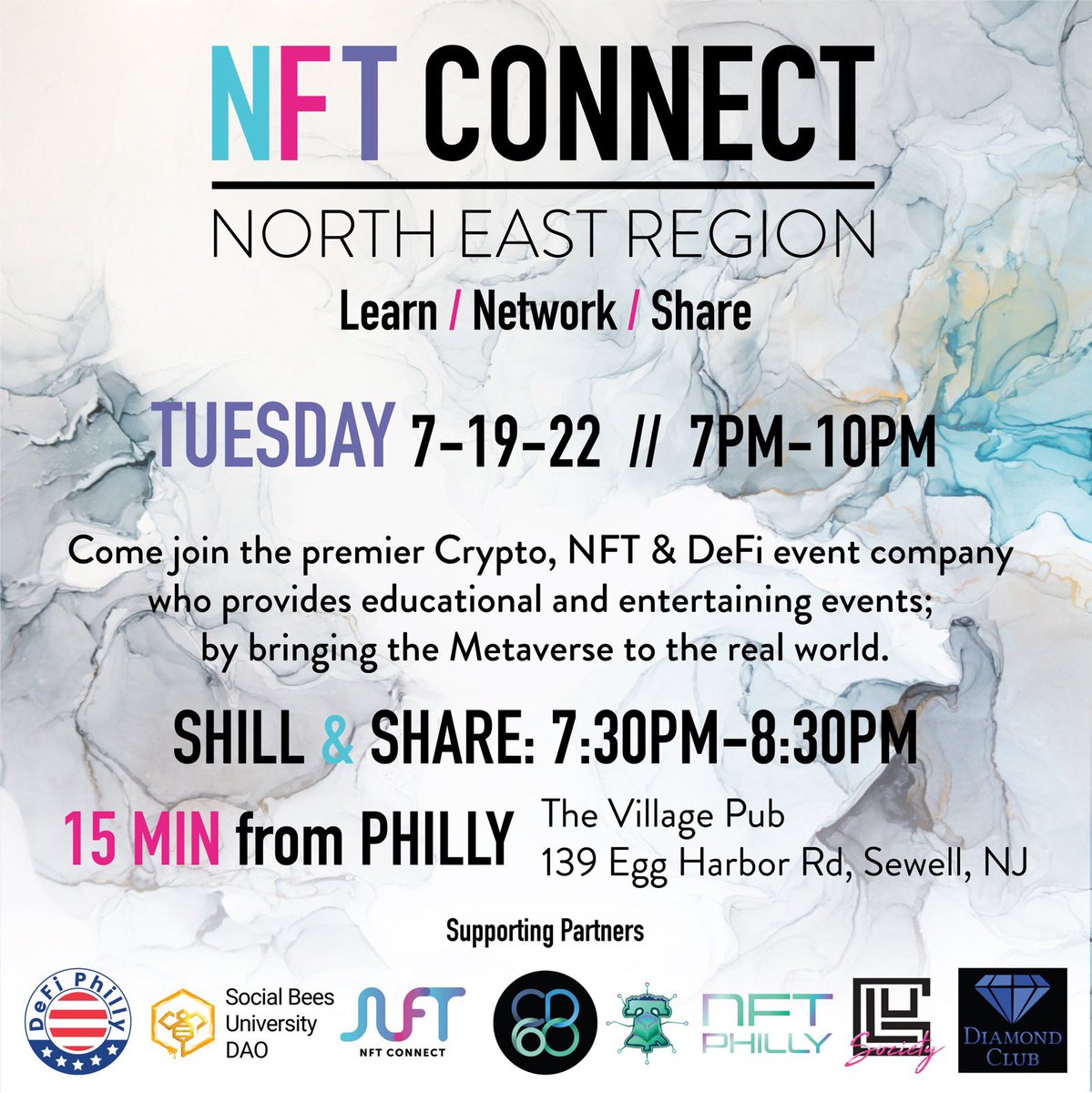 🔥In 1️⃣2️⃣ Days✨#NFT Connect North East Region✨will have a FREE event on TUE 7/19 @ 7-10pm 👀 Only 15 MIN From #Philly!!! Please RSVP to the MeetUp Link Below 👇🏼 Do you want to participate in our Shill &amp; Share?? #SBUDAO 🐝 <a href="/Crypto_Swarm/">Social BEES (🐝,🐝)</a> 🍯 $BHNY 💎
