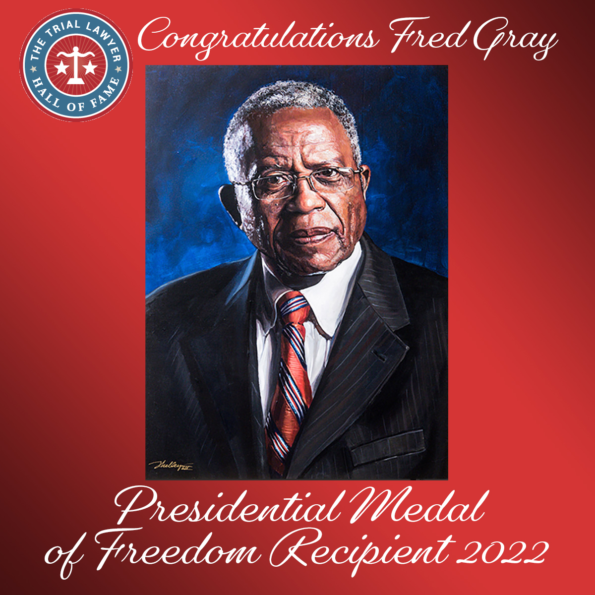 Congratulations to Fred Gray, recipient of the The Presidential Medal of Freedom. Fred Gray was one of the first Black members of the Alabama state legislature since Reconstruction & who represented Rosa Parks, the NAACP, and Martin Luther King as an attorney. #medaloffreedom