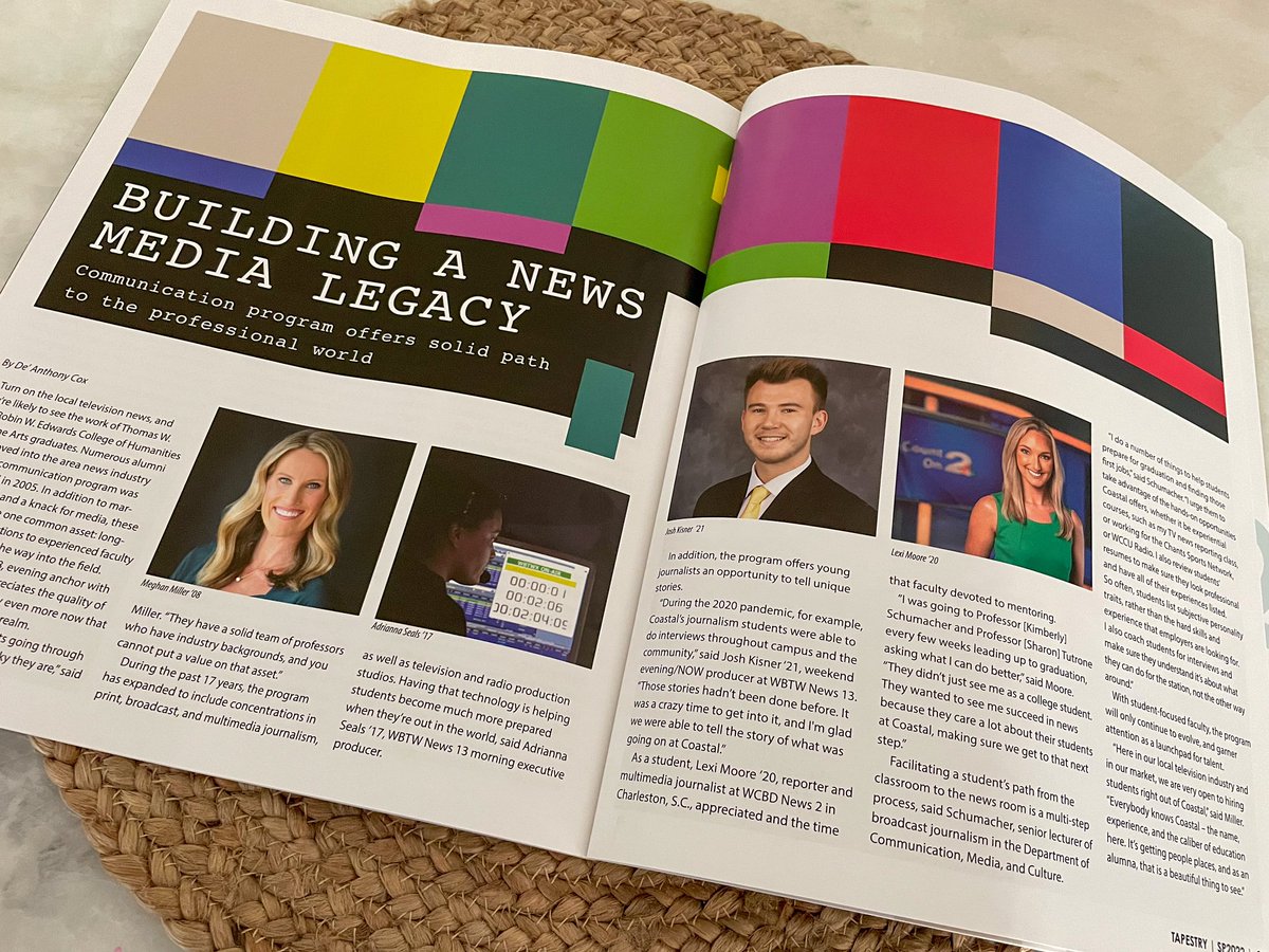 MeghanMNash's tweet photo. Honored to be featured alongside my @WBTWNews13 teammates and fellow @CCUChanticleers #Chants in the latest edition of Tapestry magazine! @LexiMooreNews @SealsAdrianna #chantsup #tealnation #ccu https://t.co/ffhRoMcTJS