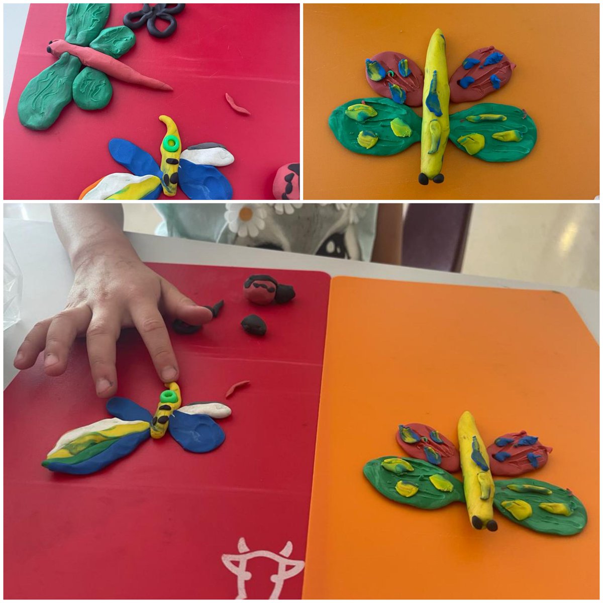 AdelDeck's tweet photo. Creative hands make the most creative things. Watch how we used modeling clay to make animals. Can you spot the ladybug? We also have butterflies and pigs. Ancaster PS EDP @TDSB_EDP 
#creativity #responsibility #playbaselearning #coordination https://t.co/DA6UYf2KyG