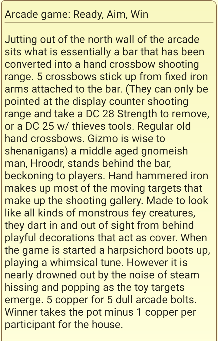DnDBones's tweet photo. In case anyone hasn't seen it and needs it, this is the steam powered gnomeish arcade designed for beginners who are nervous about combat or want to roll the dice before major gameplay happens. Here to help, take screenshots if you'd like. #dnd #ttrpg #dndhelp https://t.co/DGlz8UxL9q