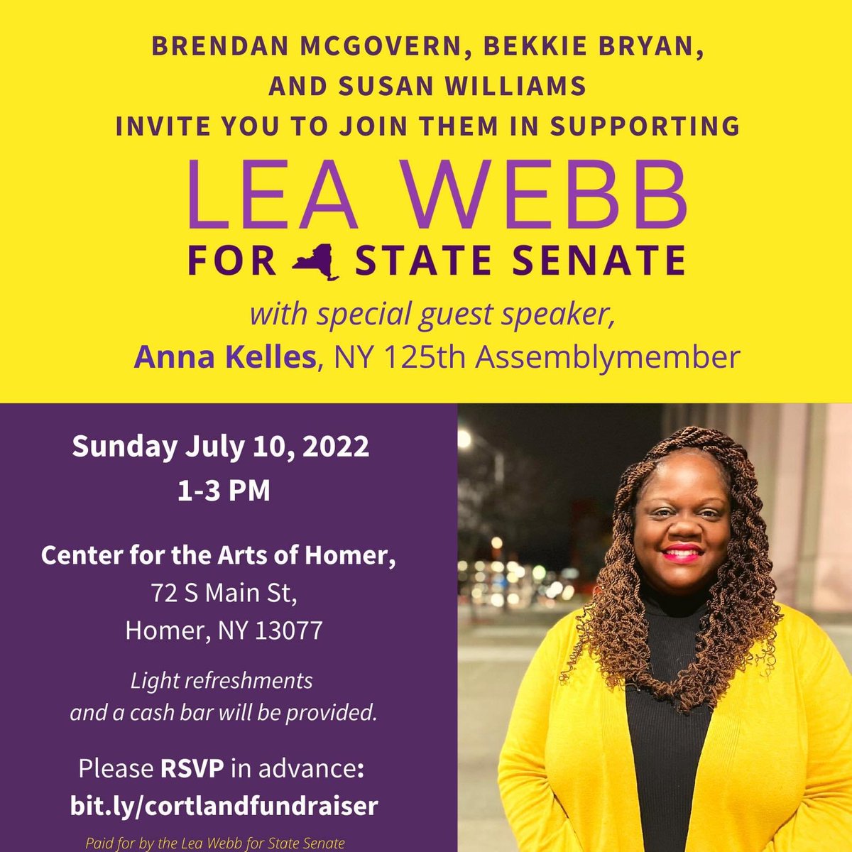CortlandDems's tweet photo. Don’t miss this chance to meet NYS Senate 52nd District Democrat Primary Candidate, Lea Webb and NYS Assemblyperson Anna Kelles this Sunday! Get your ticket now: https://t.co/syhXHujDDI https://t.co/JzNR1QGtFc