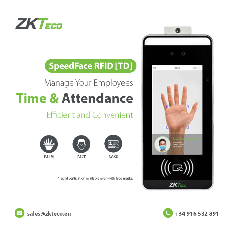ZKTeco_Europe's tweet photo. SpeedFace RFID [TD] + GoTime Cloud #timeattendance cloud ⏰💻☁️  —the ultimate touchless time and attendance solution. Contact us with your requirements now → https://t.co/ParDqGDhLv
#ZKTeco #ZKTecoEurope #GoTimeCloud #Biometrics https://t.co/LgGxNsjSsR
