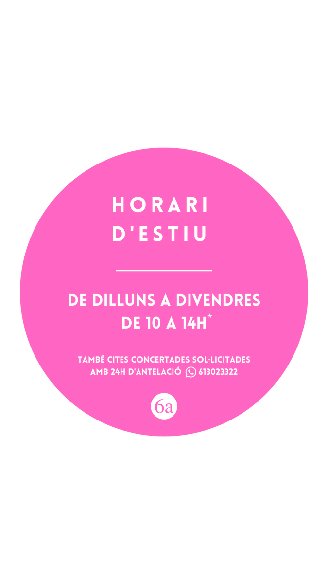 6a_art's tweet photo. Us recordem que el nostre espai no tanca durant l'estiu. Però modifiquem l'horari habitual (4.07 - 31.08). El nostre HORARI D'ESTIU és de dilluns a divendres de 10 a 14h. També teniu disponibles CITES CONCERTADES sol.licitant via what6App 613023322 (mínim 24h abans) https://t.co/5pVyldDEh6