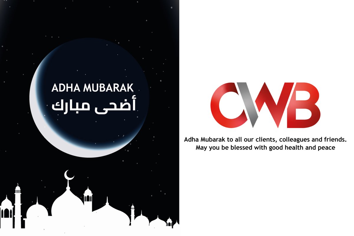 CWBLegal's tweet photo. We at @CWBLegal would like to wish all our clients, colleagues, and friends Eid Mubarak. May you be blessed with prosperity, good health, and happiness!

#CedarWhiteBradley #AdhaMubarak https://t.co/robFDUvCPy