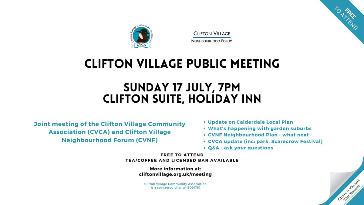 CliftonForum's tweet photo. We hope to see you at our joint meeting with the 
@CliftonVCA on Sunday 17 July at 7pm - Clifton Suite, Holiday Inn, Brighouse https://t.co/xnCModWwZn