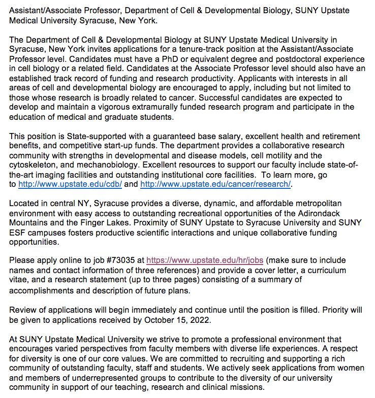 UpstateCDBio's tweet photo. Assistant/Associate Professor position in Cell and Developmental Biology, SUNY Upstate Medical University. Apply at https://t.co/LZcgyVLE5O https://t.co/1NwCLI2u29