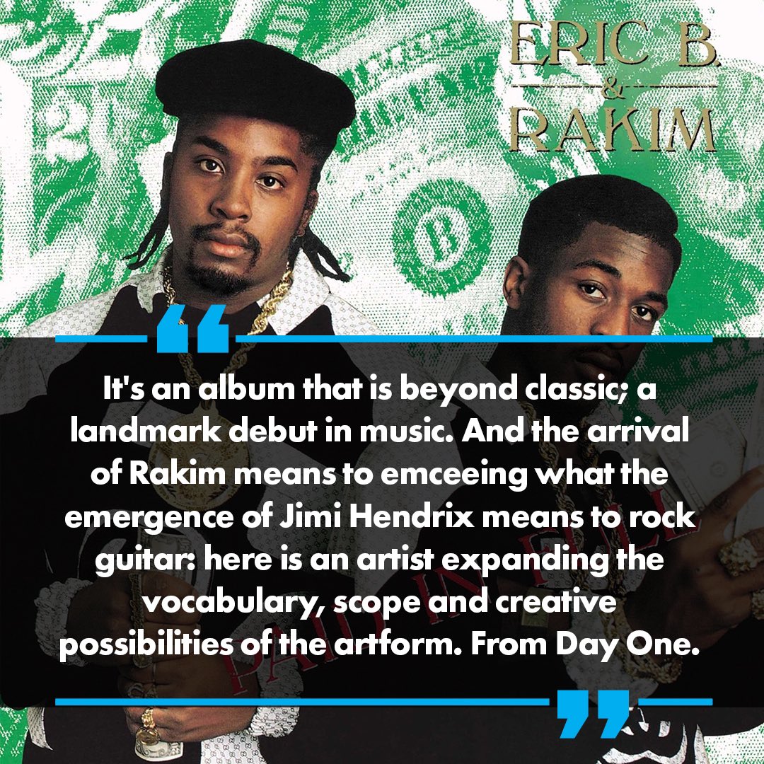 RockTheBells's tweet photo. #ClassicAlbums 🎶 @EricBandRakim emerged into Hip-Hop's mid-1980s rise as a uniquely revolutionary force. The duo of Eric Barrier and Rakim Allah would famously recalibrate the sound and approach of Hip-Hop with their uber-classic debuts. 🏆 #PaidInFull35: https://t.co/8ZZ2XO3Zbh https://t.co/0faznF89yo