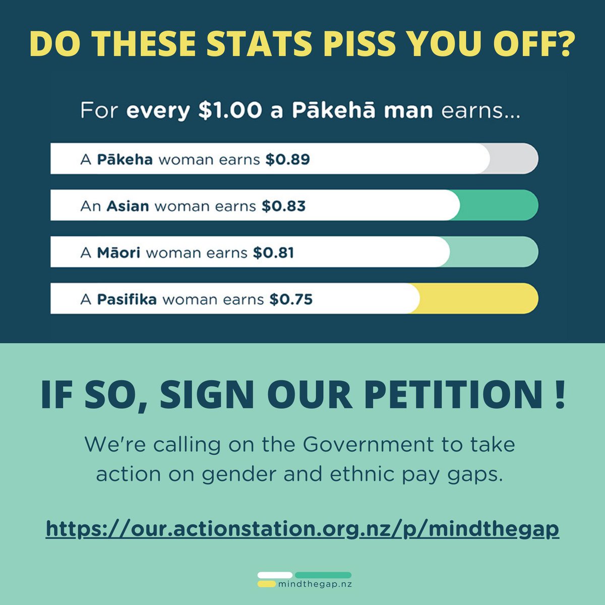 #TakeAction <a href="/mindthegapnz/">mindthegapnz</a> are calling on the Govt. to take action on gender and ethnic pay gaps! 📝Sign the petition today and then #Share it with your networks 👇
our.actionstation.org.nz/petitions/clos…