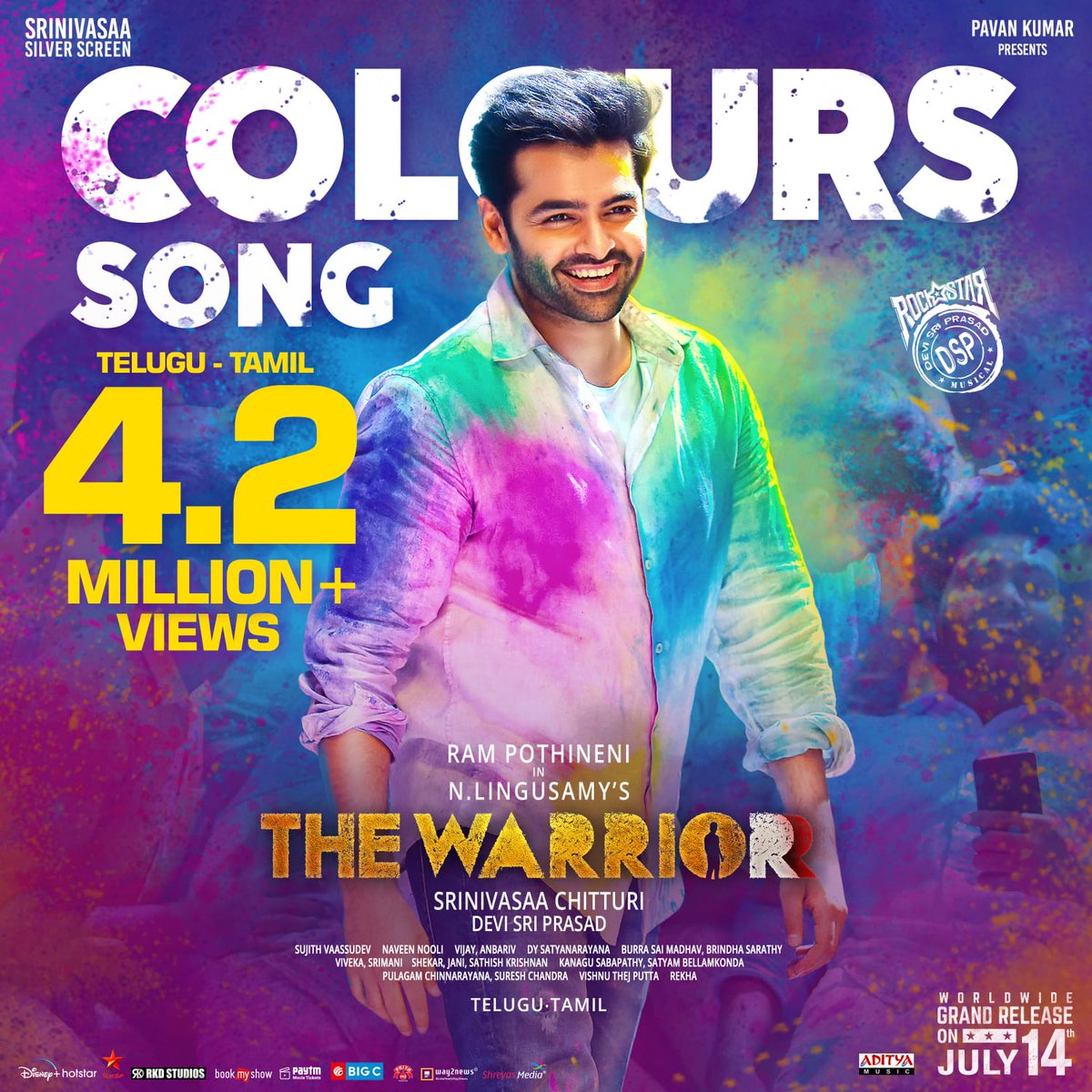 KcuMedia's tweet photo. It's a Colourful Vibrant Trance 🌈❤️
#ColourSong hits 4.2 M+ Views on YouTube 💥
Telugu:https://t.co/8YkdpQt605
Tamil:https://t.co/kve1YYqaNL
#TheWarriorrOnJuly14
@ramsayz @AadhiOfficial @dirlingusamy @ThisisDSP @IamKrithiShetty @SS_Screens @masterpieceoffl
@adityamusic https://t.co/0TCHOCau1g