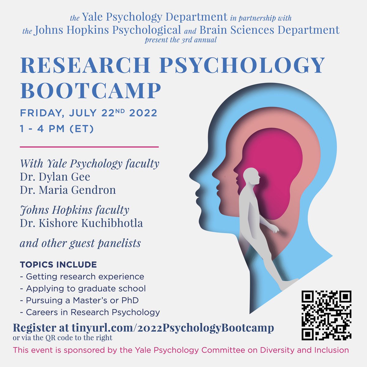 In 2 weeks! <a href="/YalePsychDEI/">Yale Psychology Diversity Committee</a> was lucky to partner with @johnshopkins for our 3rd annual Research Psychology Bootcamp! Free and open to all, come learn what a career in research psychology can look like!