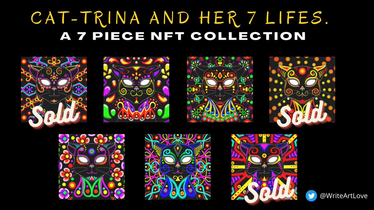 WriteArtLove's tweet photo. Cat-trina and her 7 lives. Only 4/7 #NFTCollection
ππ
https://t.co/rd611qoL5T
A percentage of sales is to support #NFTartists
#Cattrina by
@WriteArtLove
#Nfts #NFTCommunity #OpenSeaNFT #nftcollectors #NFTcollections #PolygonNFT
Thank you for believing in our project https://t.co/sRi2WUm0jS