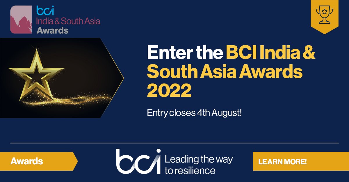 BCIIndia_'s tweet photo. Have you or your organization made outstanding contributions to the #businesscontinuity &amp; #resilience industry in the last 12 months? Then submit your nomination for the #bciIndiaSouthAsiaAwards2022. Enter #awards today:https://t.co/DP9E594vMS #BusinessContinuityAwards https://t.co/N47i7uxhi3