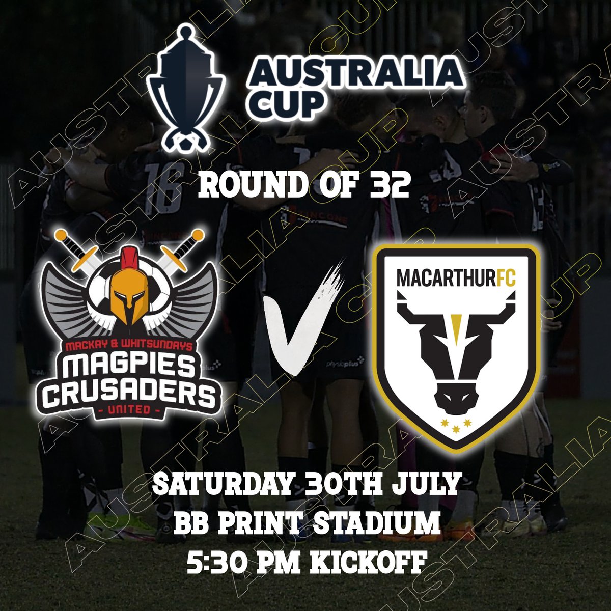 The biggest game of Magpies Crusaders United's short history is to be played at the end of the month at BB Print Stadium, Mackay when we host A-League team Macarthur FC in the round of 32 Australia Cup game.